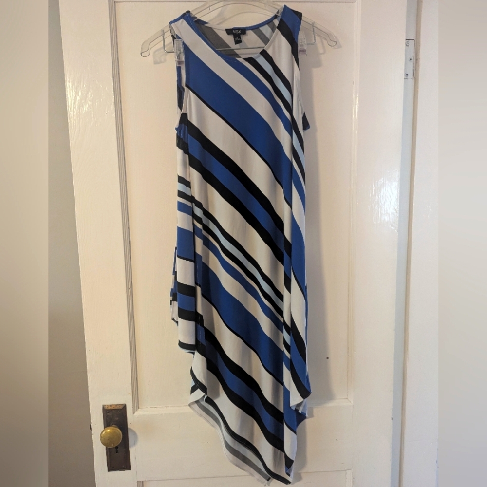 Asymmetrical Striped Blue and Black Dress